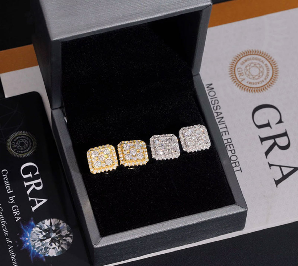 VVS Moissanite Square Halo Earrings