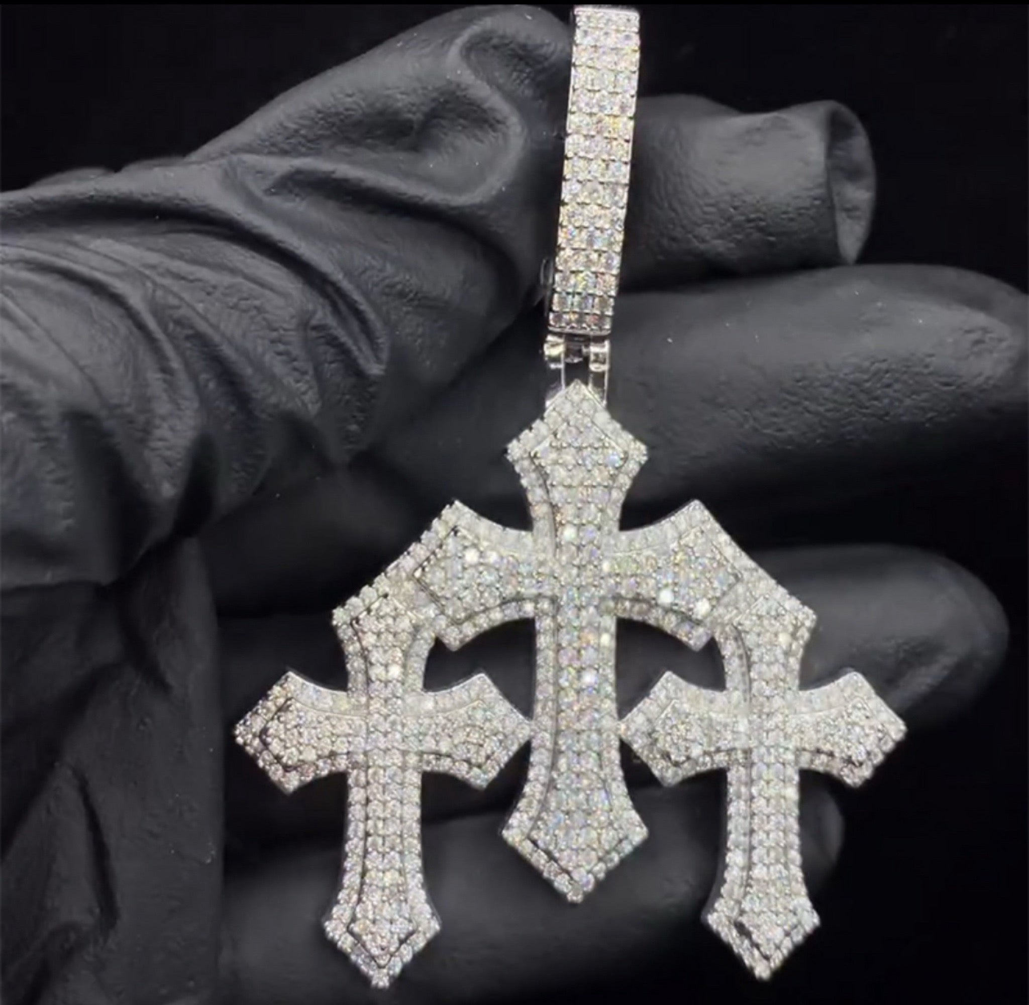 Iced Out Holy Trinity Triple Cross Pendant