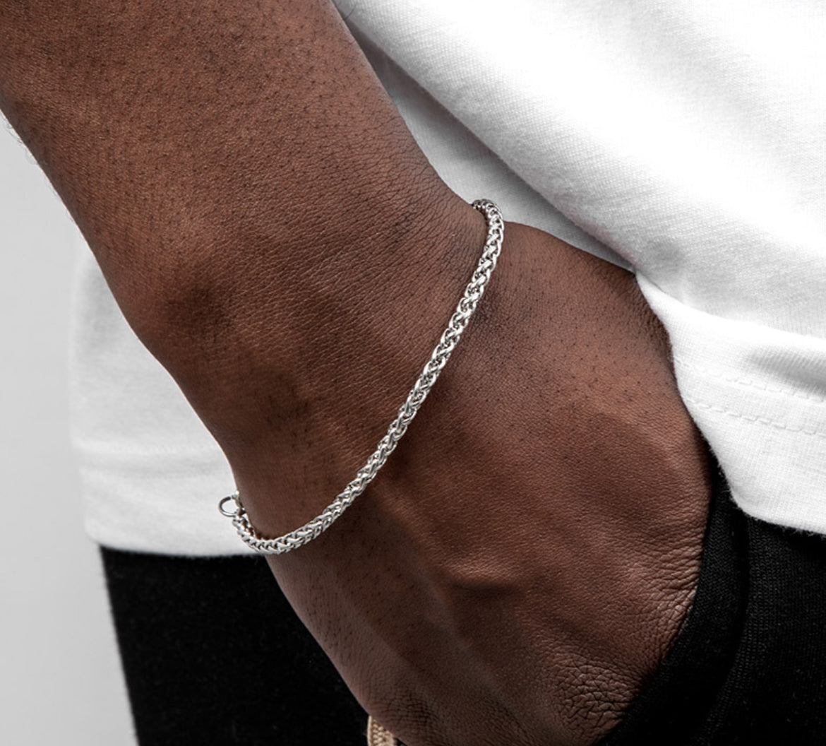 Men’s 3MM Franco Solid 925 Sterling Silver Rope Bracelet