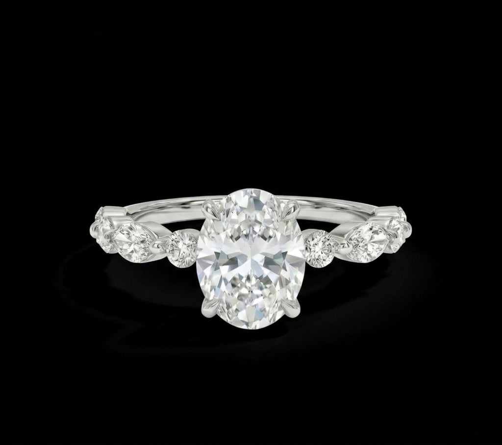 3.76ct TCW Oval Cut VVS Moissanite Halo Women’s Ring