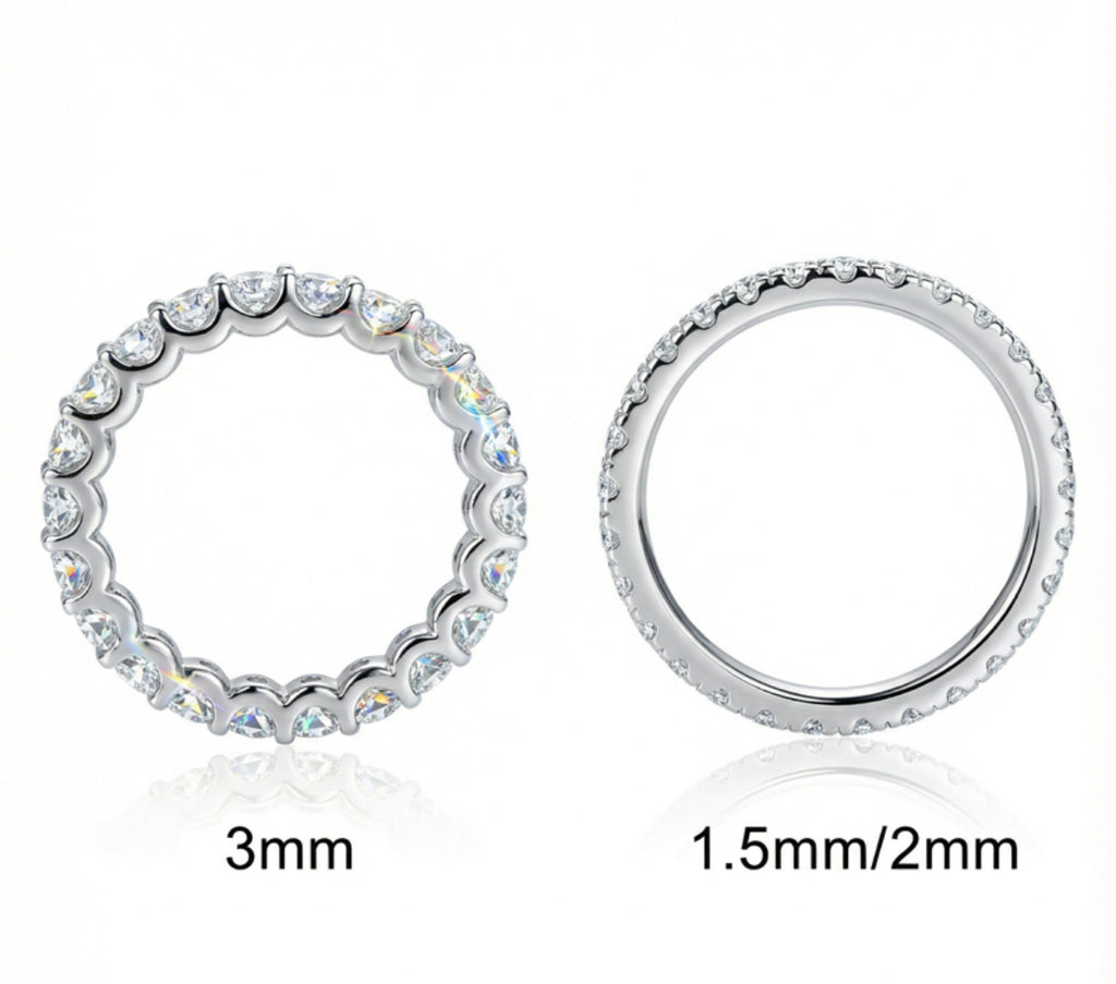 925S & VVS Moissanite 3mm Eternity Band Ring