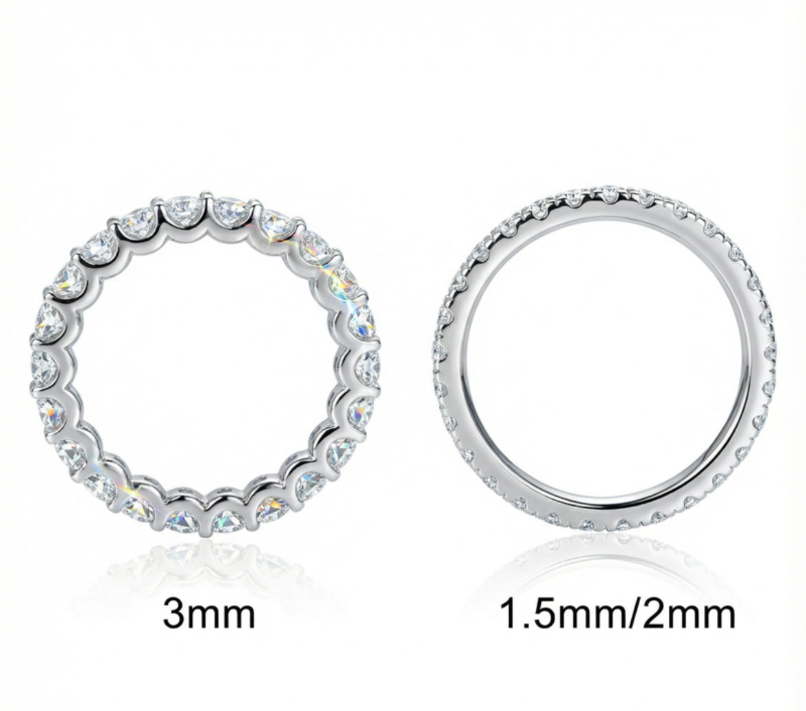 925S & VVS Moissanite 3mm Eternity Band Ring