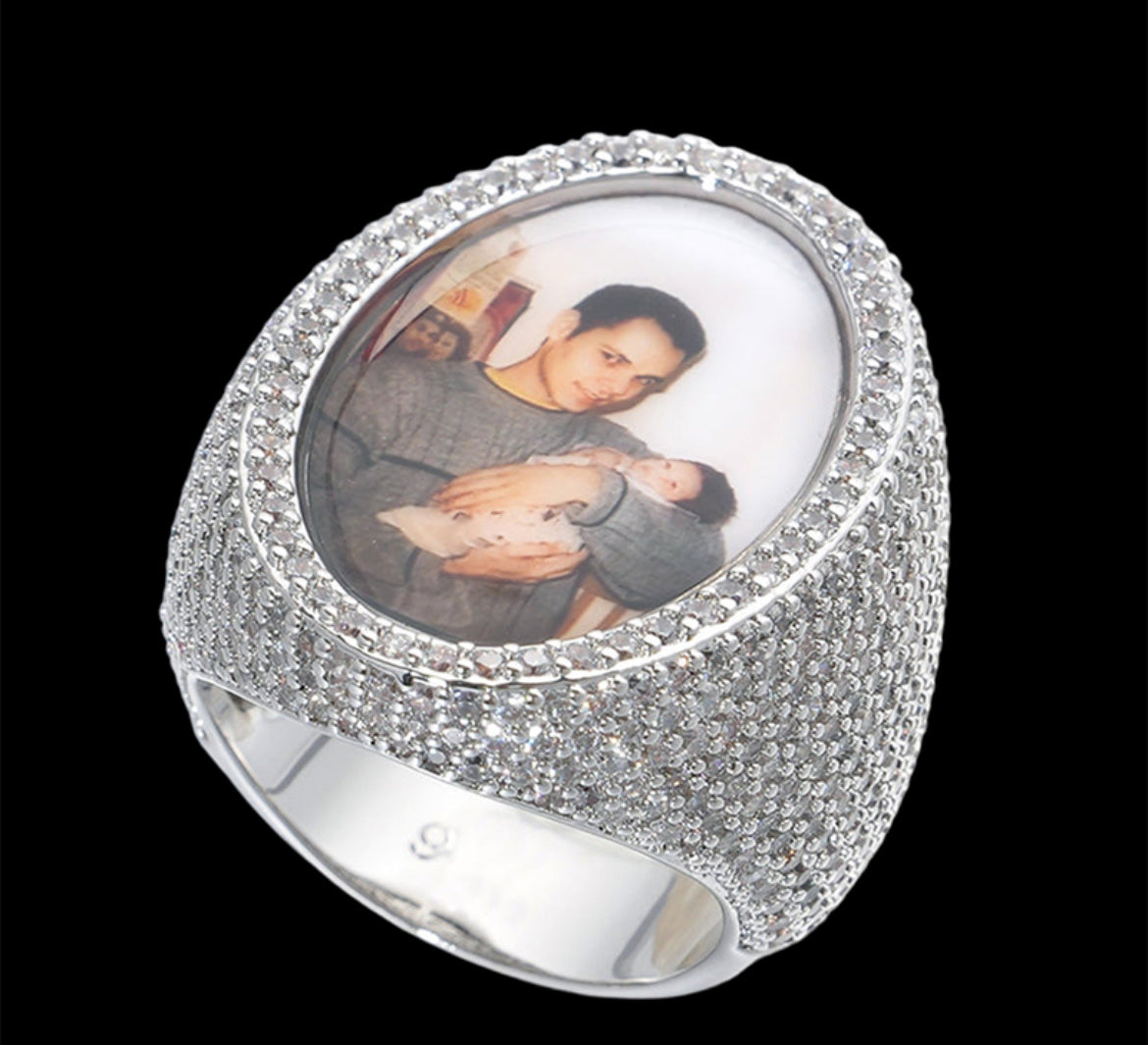 Oval Custom Photo Ring in White Gold