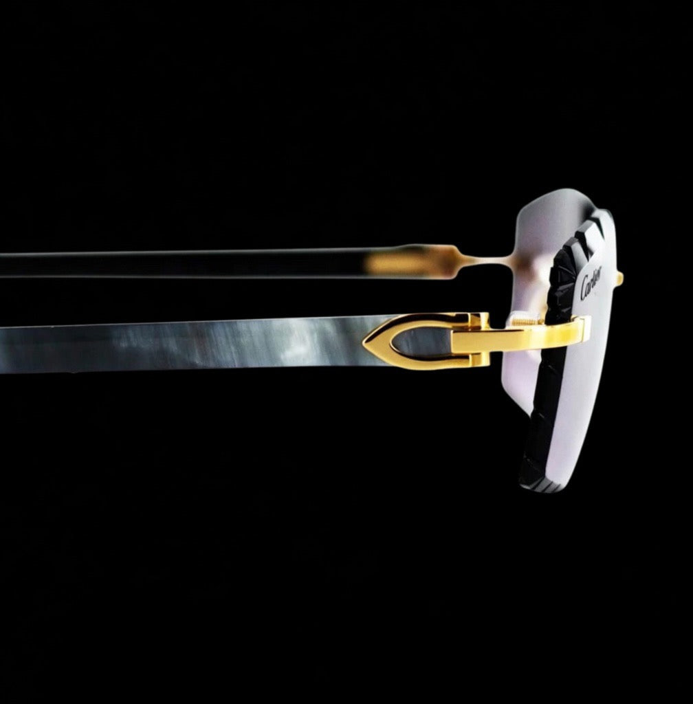 Cartier White Horn Glasses, Gold Detail, Smoke Purple Lens CT0046O-001