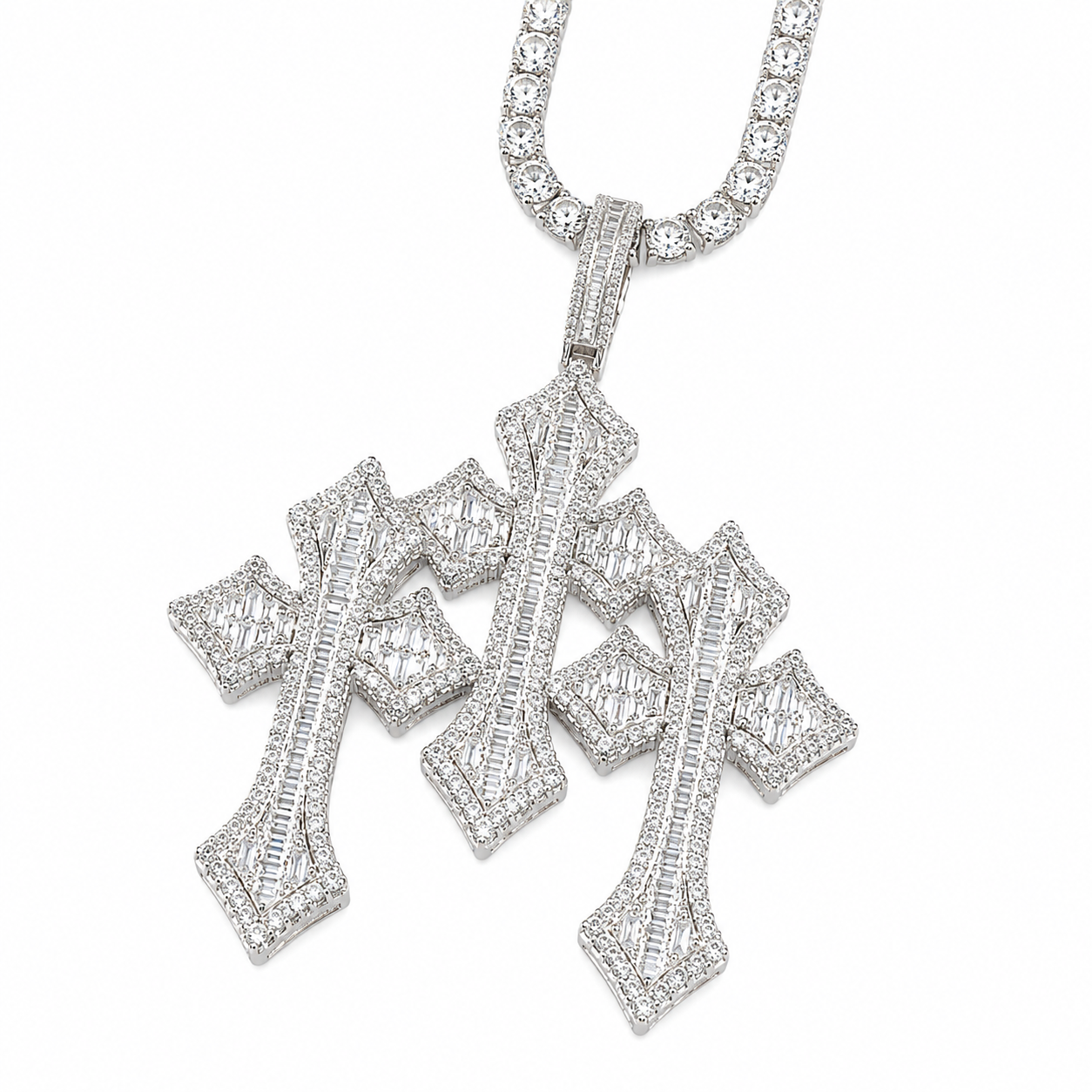Iced Triple Cross Pendant