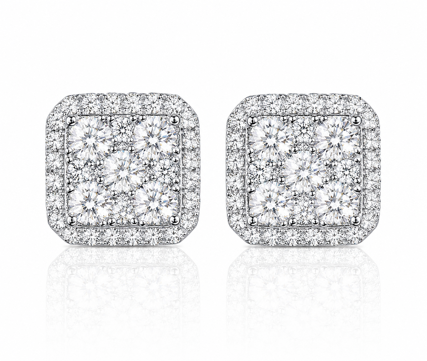 VVS Moissanite Square Halo Earrings