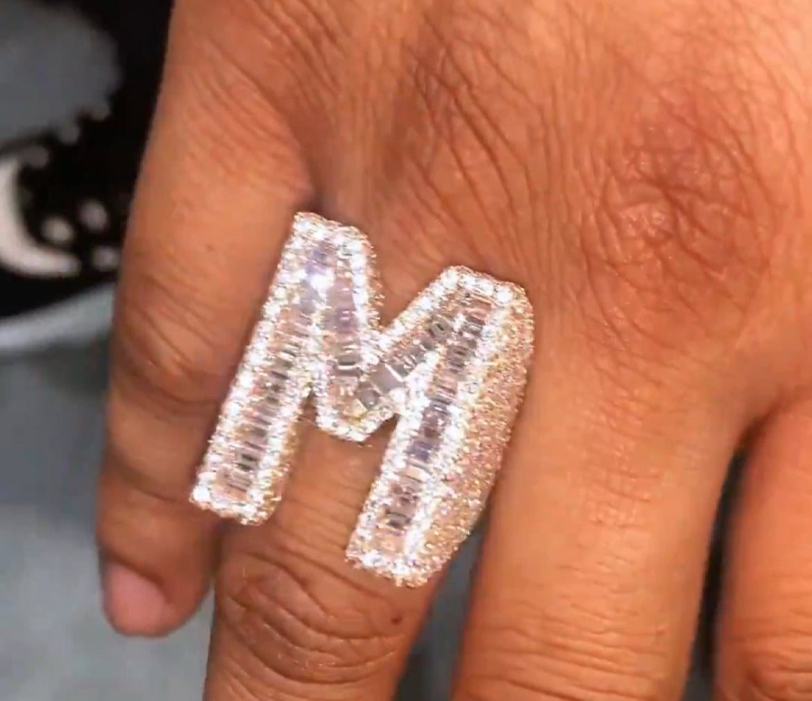 Baguette Cut Alphabet Letters Ring in Rose Gold