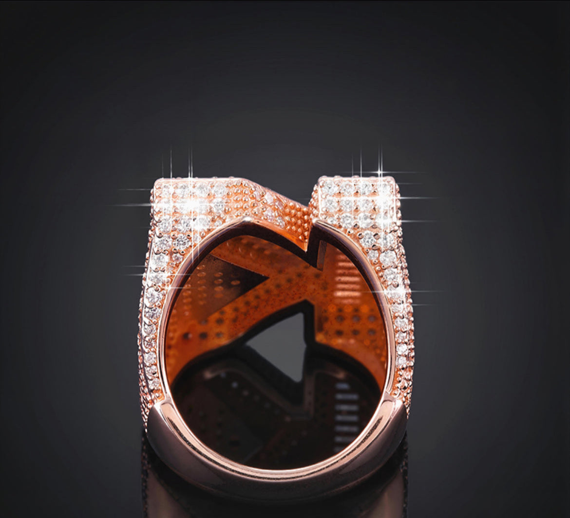 Baguette Cut Alphabet Letters Ring in Rose Gold