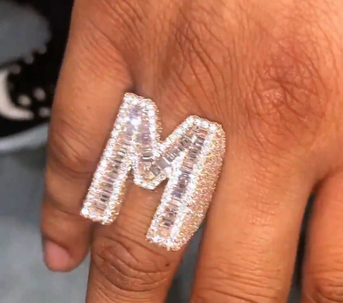 Baguette Cut Alphabet Letters Ring in Rose Gold
