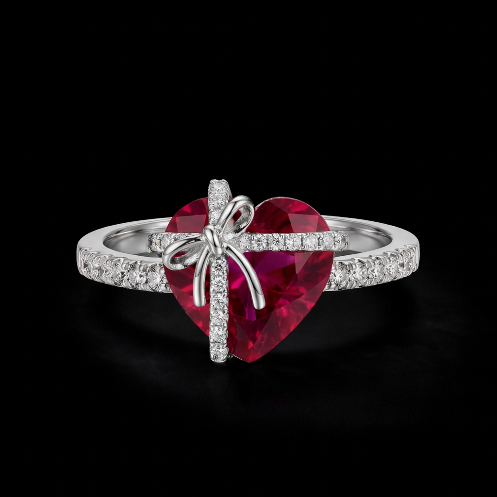 4.34ct TCW Butterfly Knot Ruby Heart Womens Ring