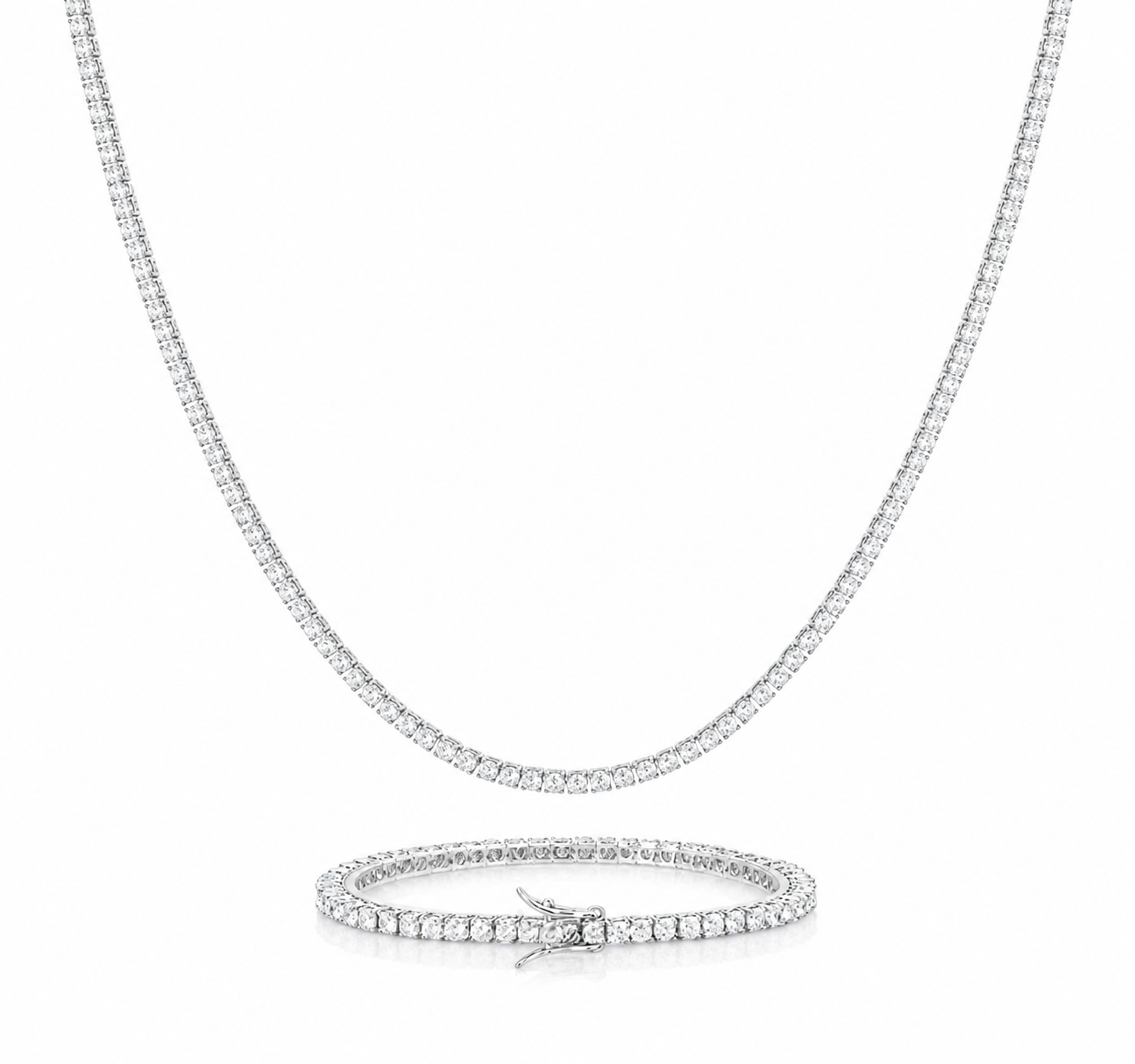 3mm Tennis 18K White Gold Chain and Bracelet Set