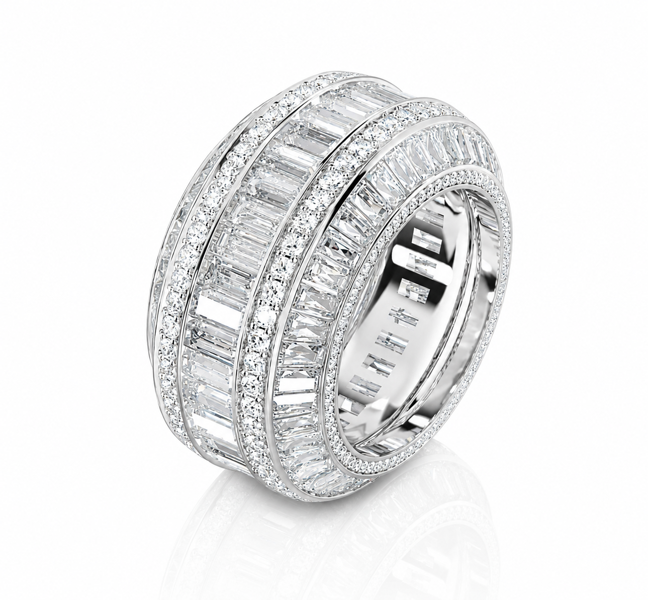 Baguette Cut Halo Micro Pave Diamonds Band