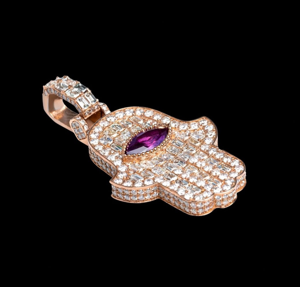 Lab Diamond Hamsa Pendant 10K Rose Gold