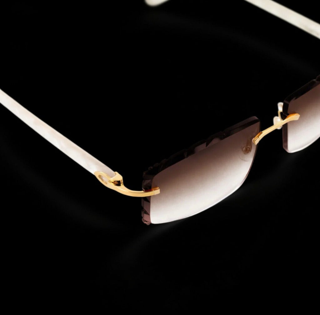 Cartier White Acetate Glasses With Gold C Decor & Brown Lens CT00560-002